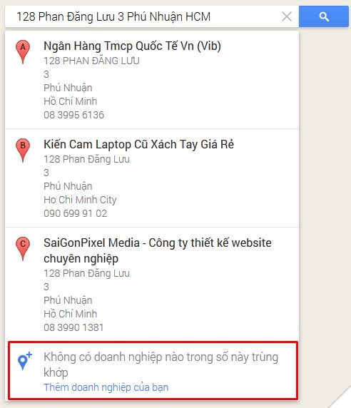 Đăng kí địa chỉ google maps
