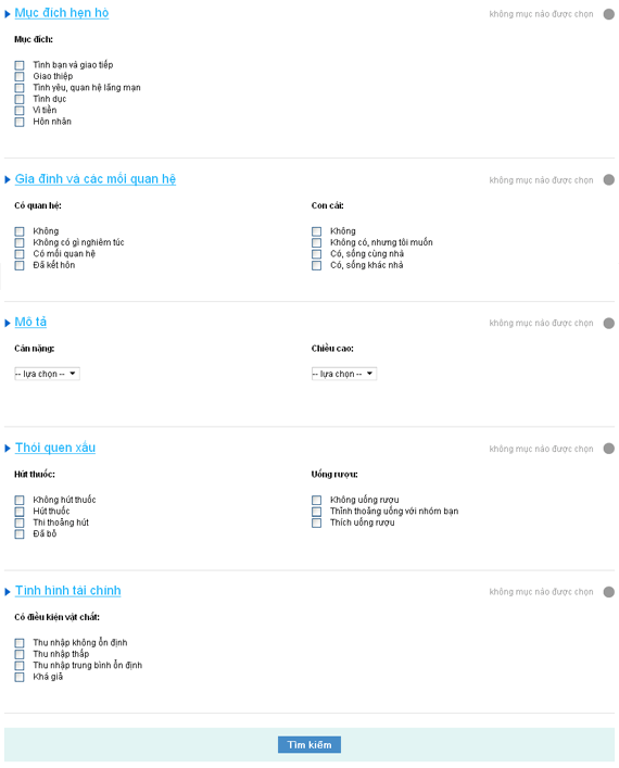Chức năng tìm kiếm nâng cao web hẹn hò kết bạn trực tuyến