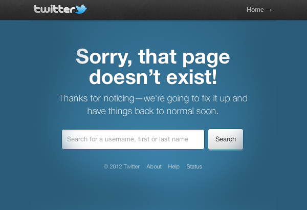 Trang 404 của Twitter người dung vẫn sẽ nhận ra thương hiệu quen thuộc của họ