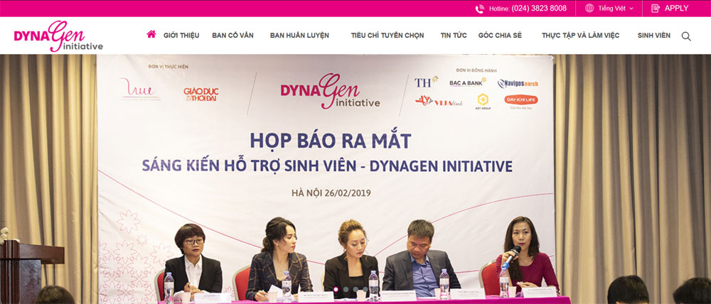 Giao diện website sáng kiến hỗ trợ sinh viên DynaGen Initiative tại ADC Việt Nam Giao diện website sáng kiến hỗ trợ sinh viên DynaGen Initiative tại ADC Việt Nam