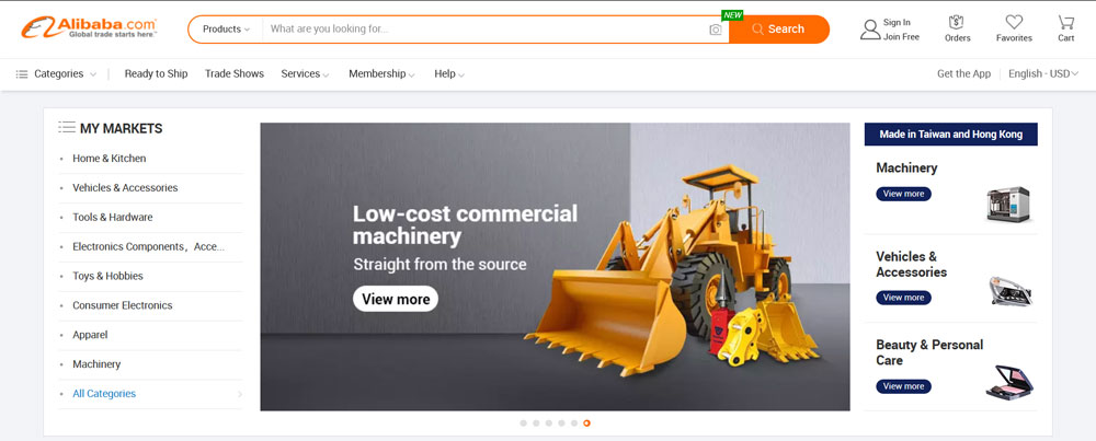 Giao diện website thương mại điện tử alibaba.com Giao diện website thương mại điện tử alibaba.com