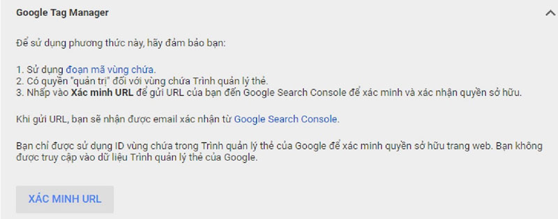 Cách 4: Xác minh bằng Google Tag Manager Cách 4: Xác minh bằng Google Tag Manager