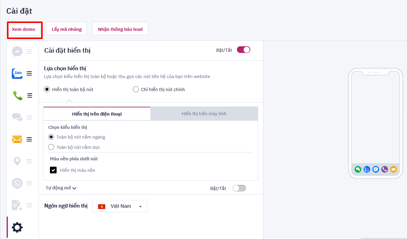 nút liên hệ demo
