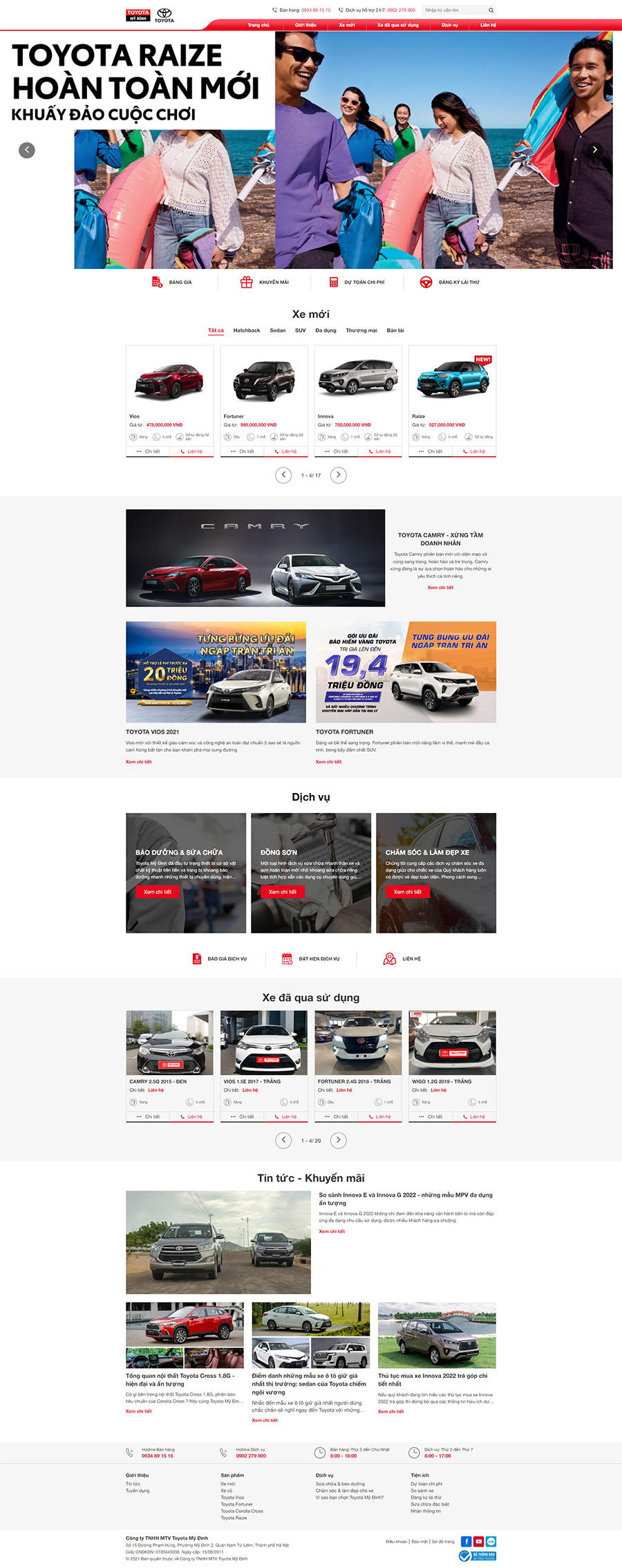 GIAO DIỆN WEBSITE TOYOTA MỸ ĐÌNH