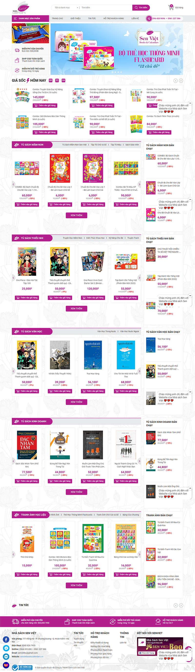 Giao diện website nhà sách Sen Việt