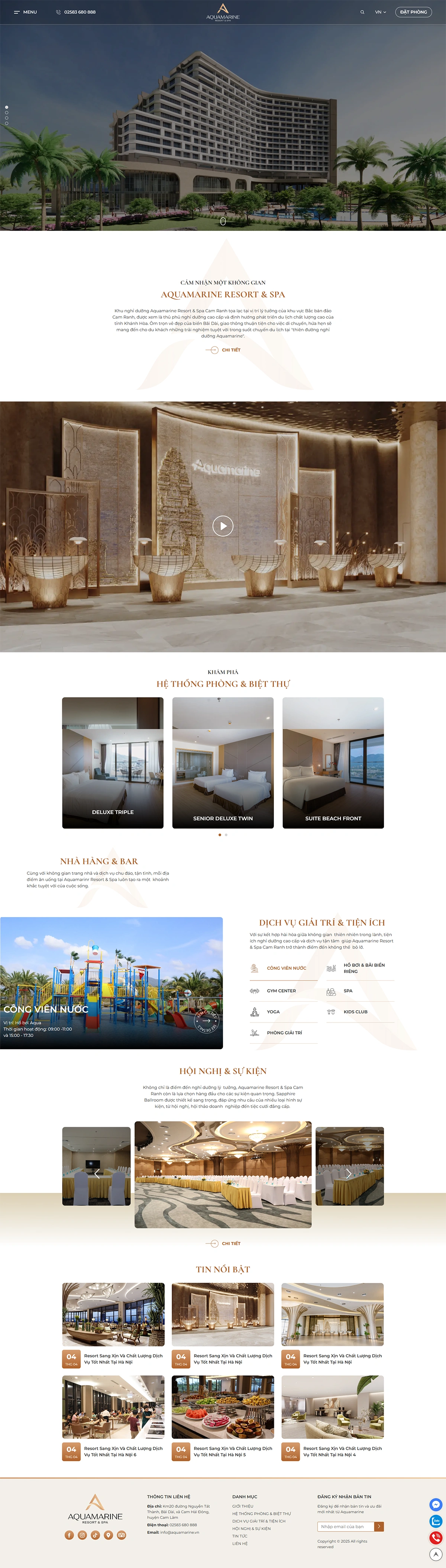 Giao diện website Aquamarine Resort & Spa Cam Ranh