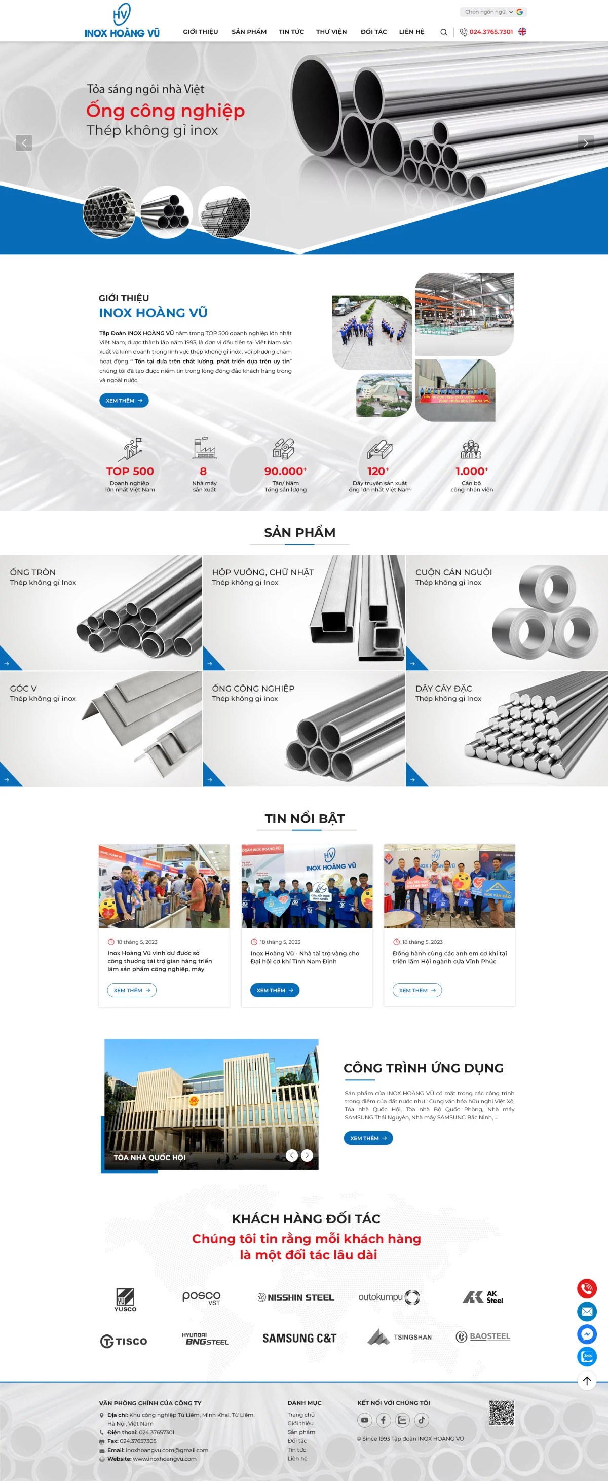 Giao diện website Inox Hoàng Vũ
