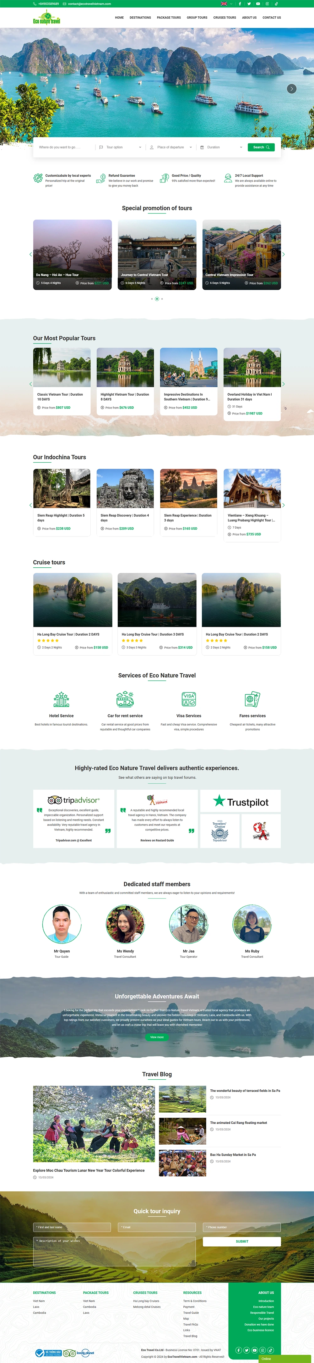 Giao diện website Eco Nature Travel Vietnam