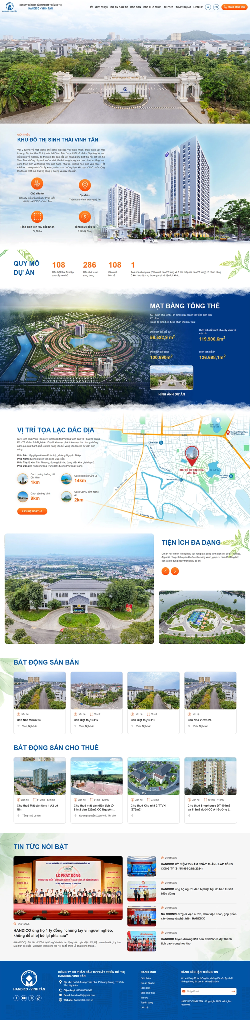 Giao diện website Handico Vinh Tân