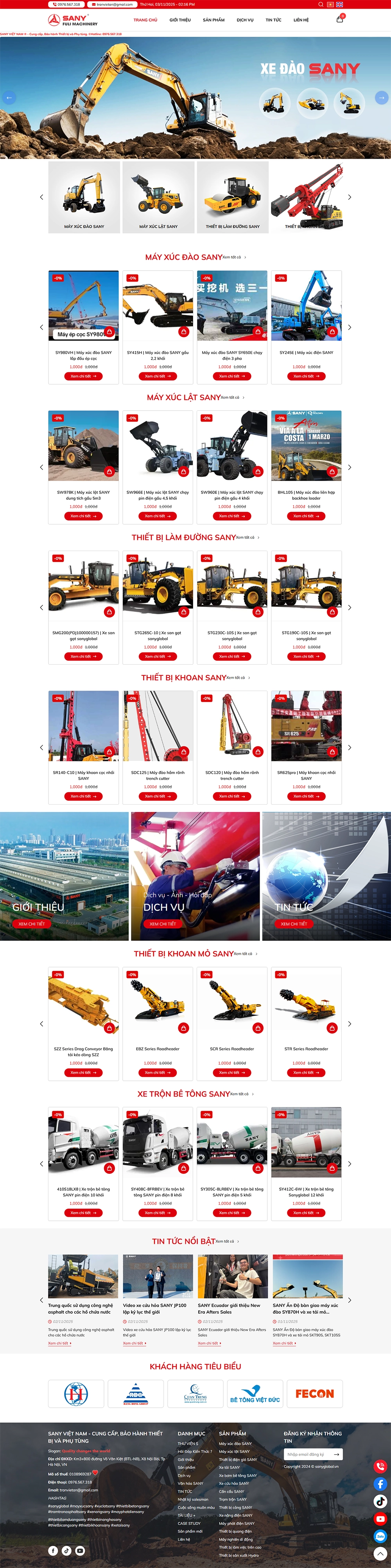 Giao diện website Sany Việt Nam