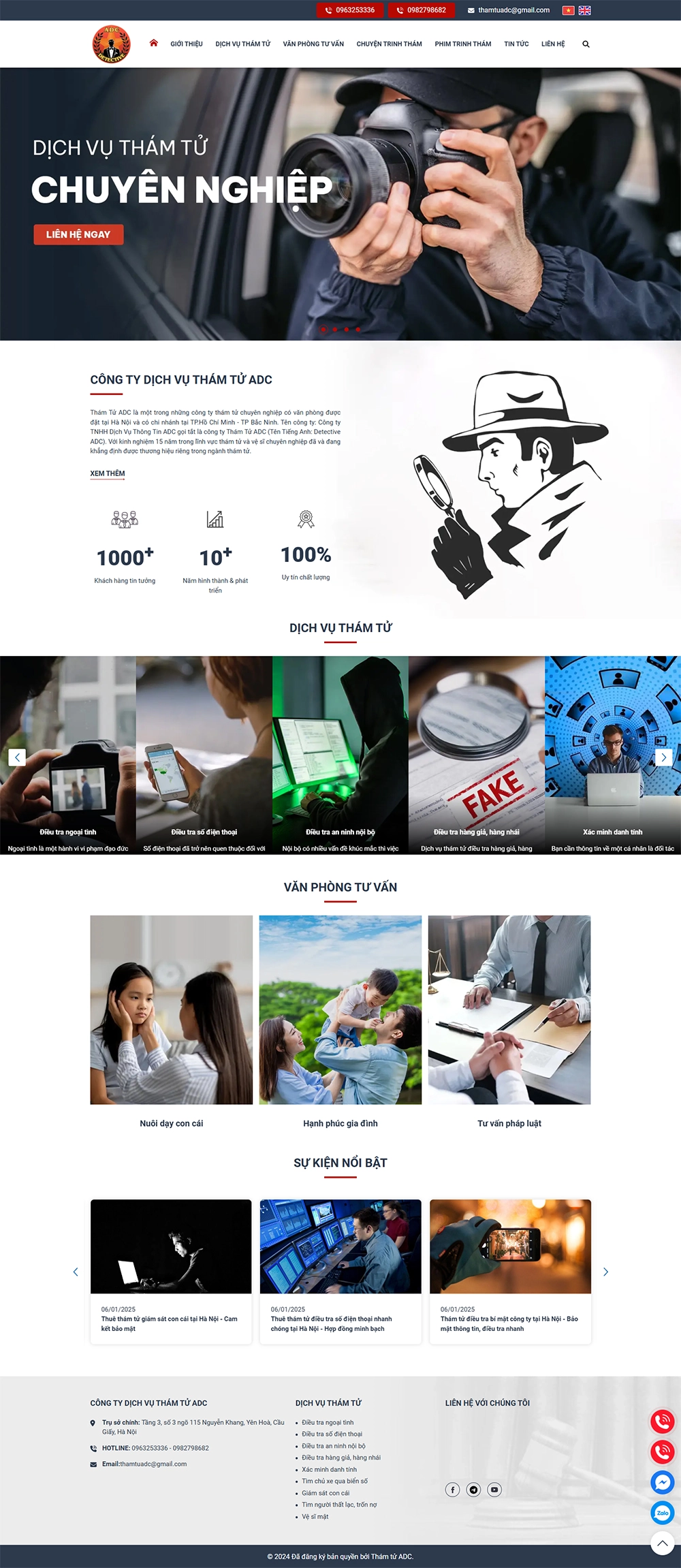 Giao diện website Thám tử ADC