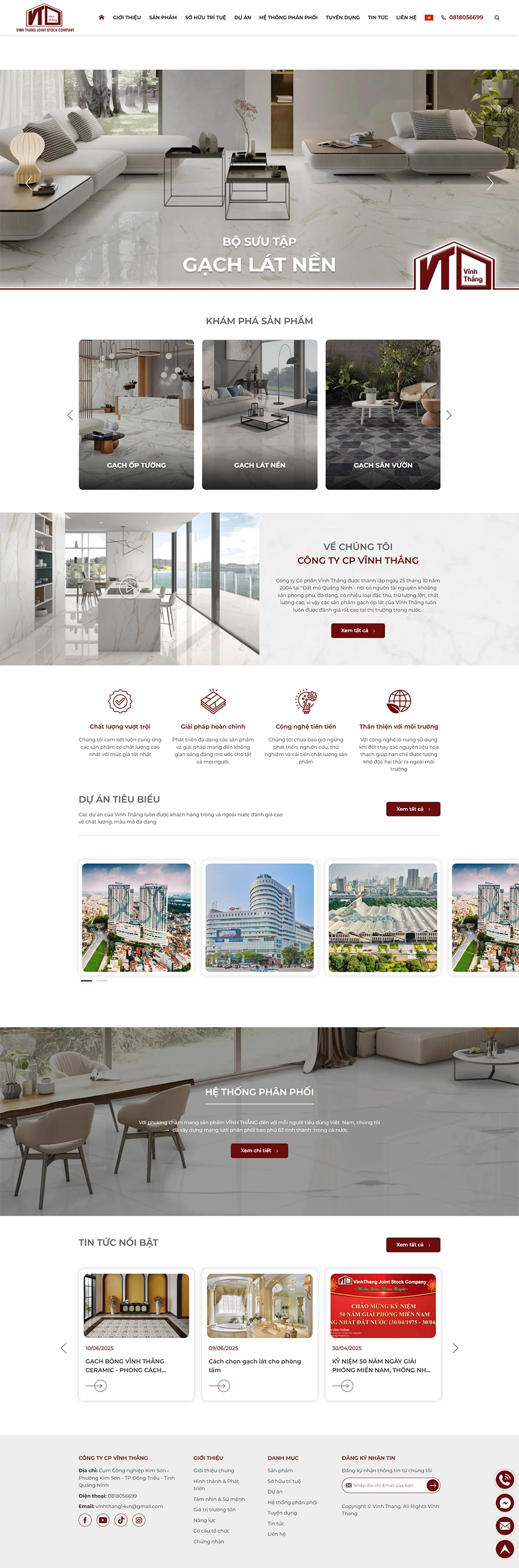 Giao diện web Công ty Cổ phần Vĩnh Thắng