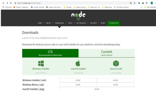 Cài đặt phiên bản Long-Term Support mới nhất của Node