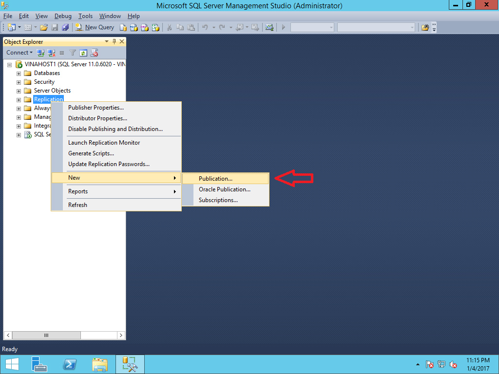 Các bước cấu hình transactional replication