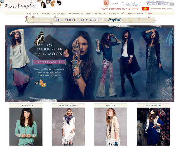 website thời trang Free People, thiết kế website thời trang
