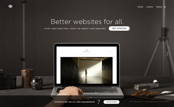 The Squarespace có thiết kế trang với menu ẩn rất hiệu quả