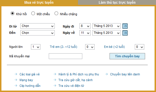 module đặt vé máy bay của vietnamairlines