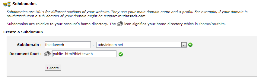 hướng dẫn sử dụng cpanel phần subdomain