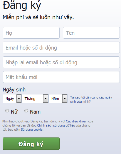 đăng ký facebook
