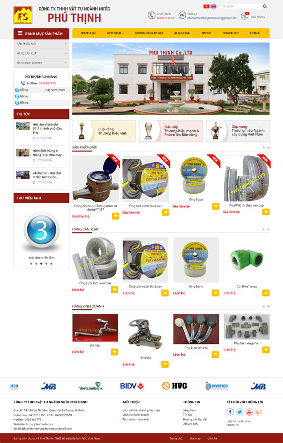 giao diện website vật tư nghành nước phú thịnh