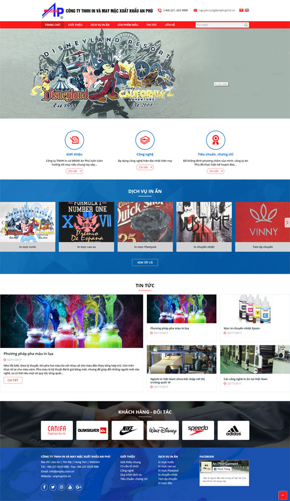 Giao diện website An phú Print in ấn, thiết kế, gia công tại ADC