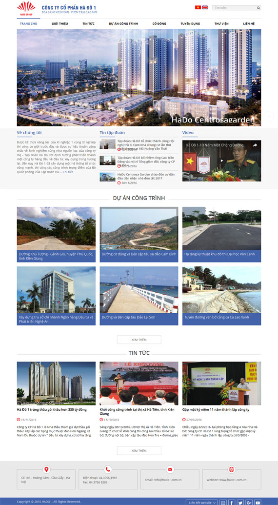 Giao diện website công ty cổ phần hà đô 1 thiết kế bởi ADC Việt Nam