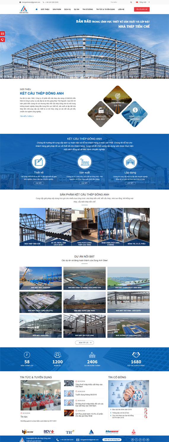 giao diện website Công ty Kết cấu thép Đông Anh thiết kế tại ADC