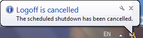 Thông báo đã hủy lệnh tắt máy trong Windows 7