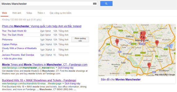 Thông tin lịch chiếu phim của googel