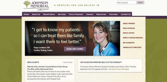 Website bệnh viện Johnson Memorial Hospital - Johnsonmemorial.org