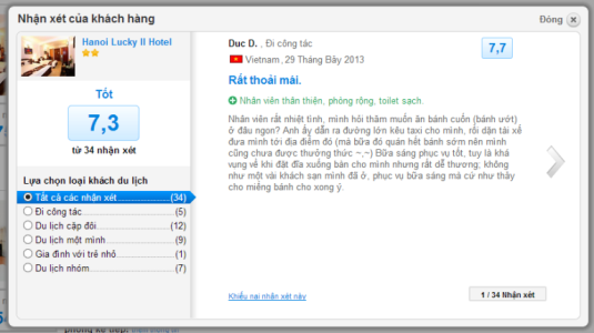 phản hồi về chất lượng website khách sạn