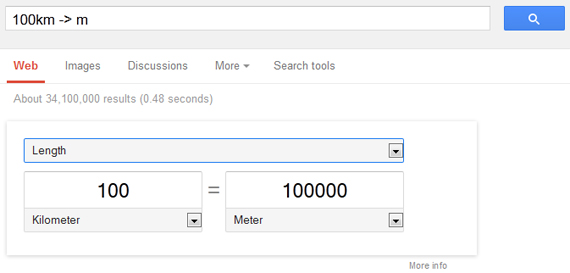 tính năng chuyển đổi các đơn vị của google