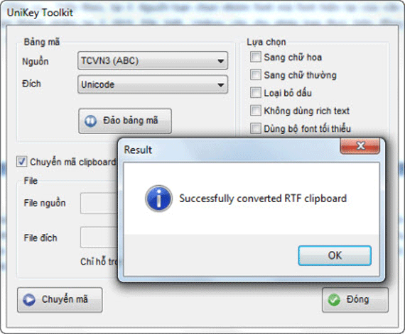 Hoàn tất chuyển đổi font chữ trên Unikey Vista 2.0