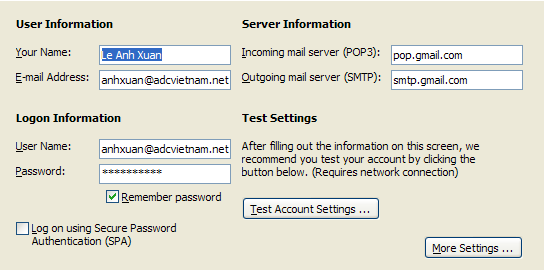Using Google Email on Mircosoft Outlook - ảnh 04 Using Google Email on Mircosoft Outlook - ảnh 04